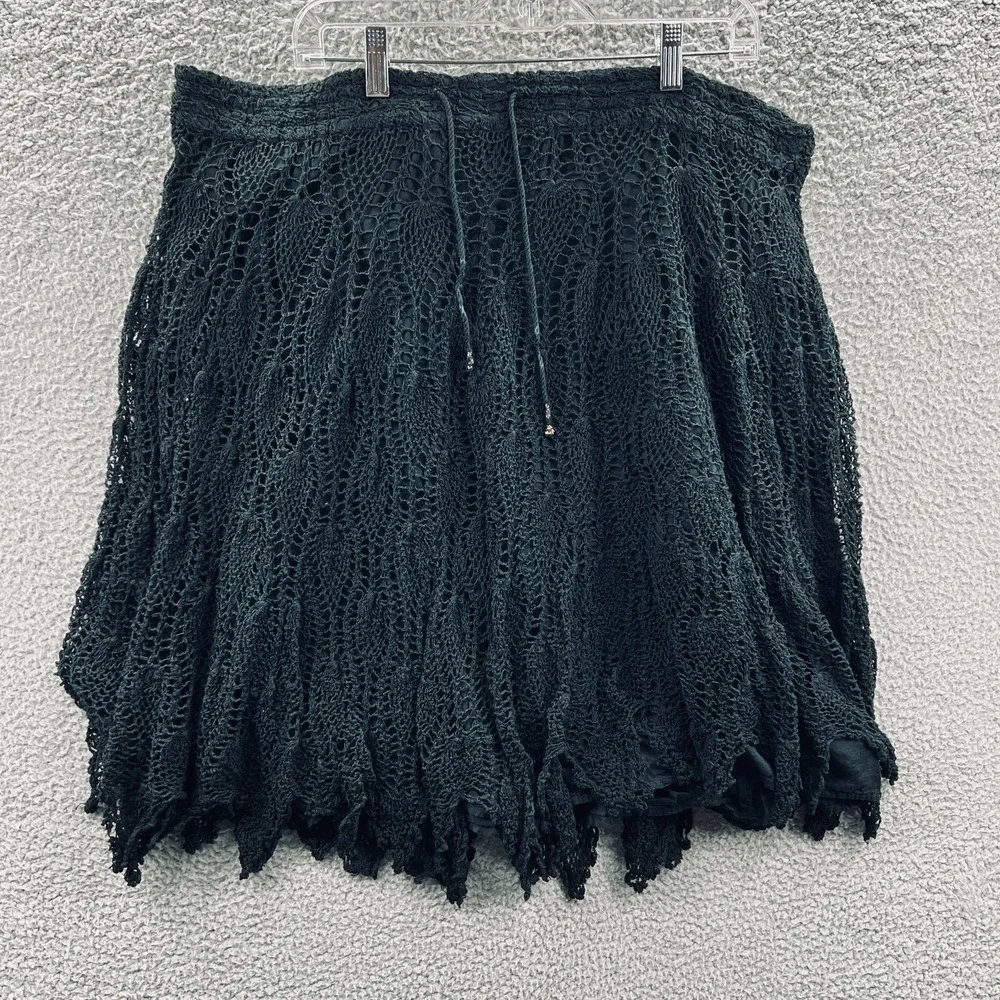 Pegasus Womens Skirt One Size Black Crochet Boho Festival Fairycore Witchy Lined